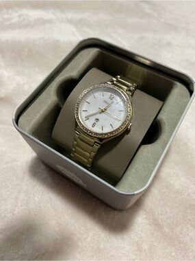 Fossil Gold-Tone Crystal Bezel Women's Watch with Mother-of-Pearl Dial